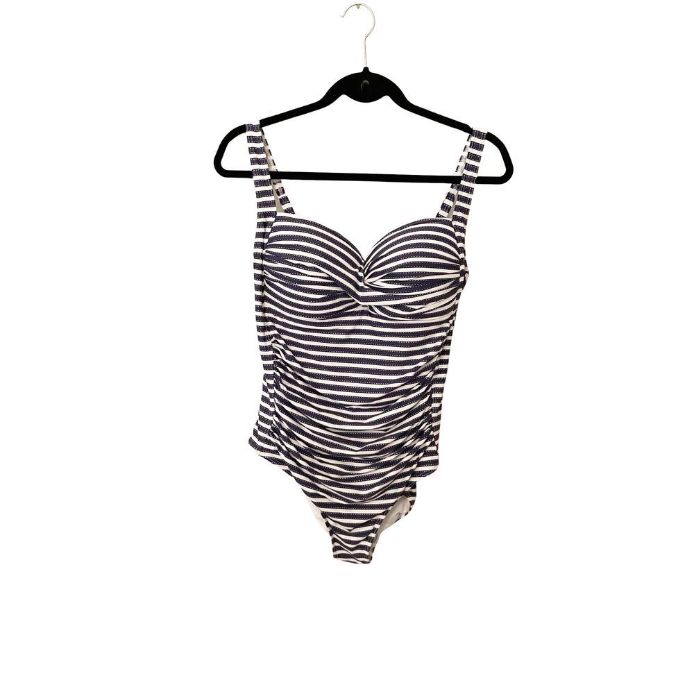 NIPTUCK‎ SWIM One Piece Cups Adjustable Straps Blue White Stripe Lined Size 12